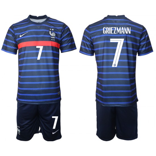 Camisola França Antoine Griezmann 7 Criança Equipamento Primeiro Euro 2020 Manga Curta